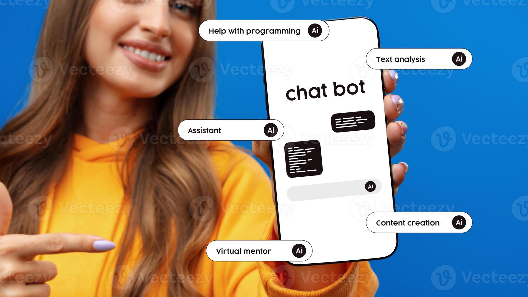 Exploring the features of an AI chatbot through a smartphone demonstration in a vibrant setting photo