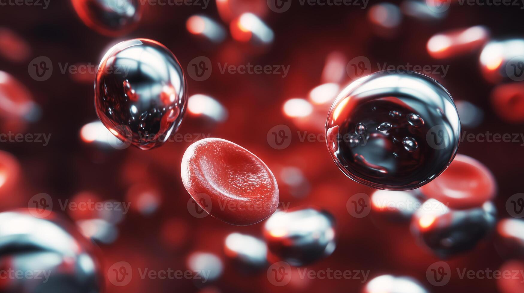 This visual representation showcases blood cells suspended in liquid, reflecting light. photo