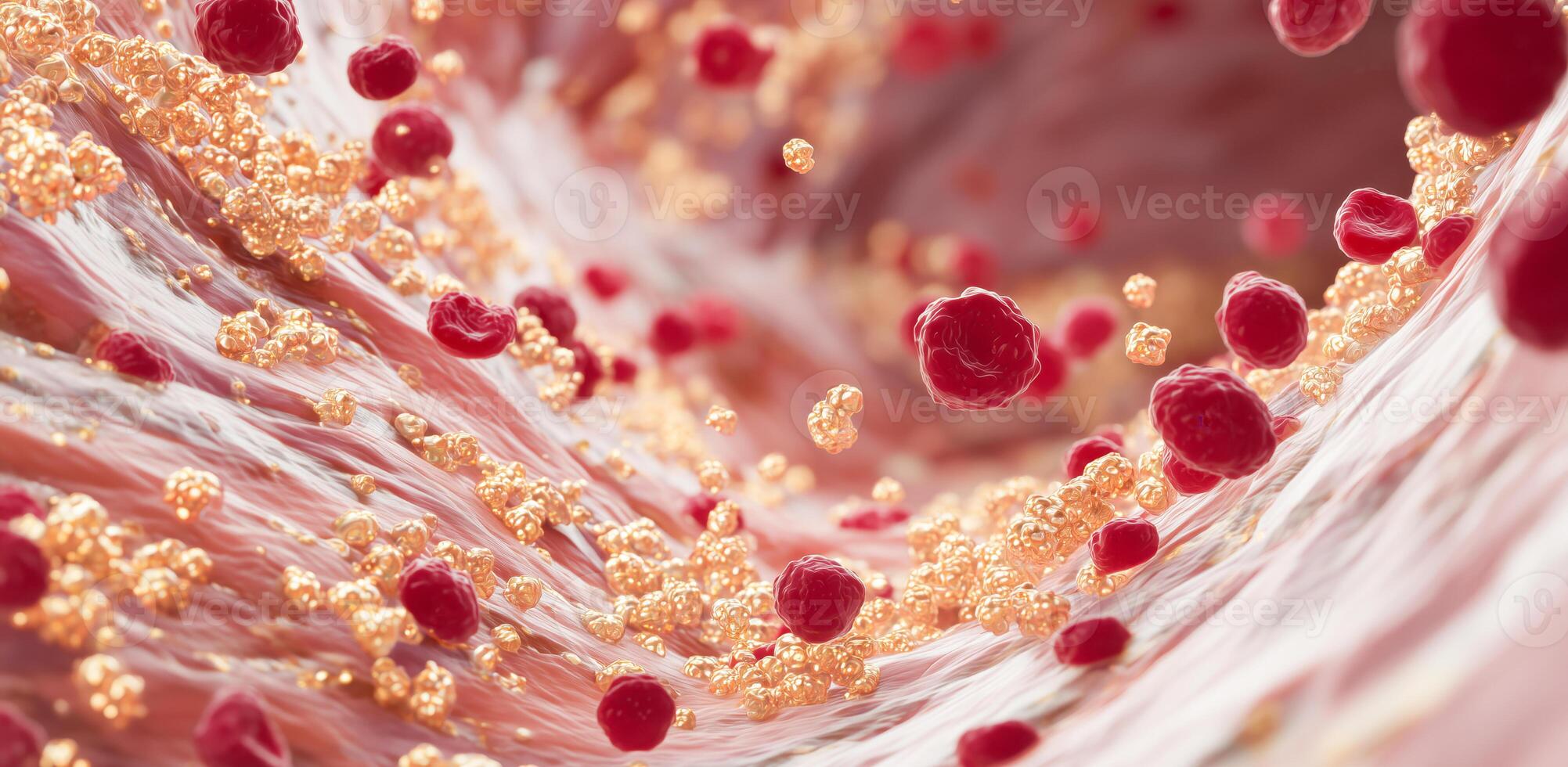 This visual representation highlights the interaction of blood cells and metallic elements, emphasizing rejuvenation and vitality. photo