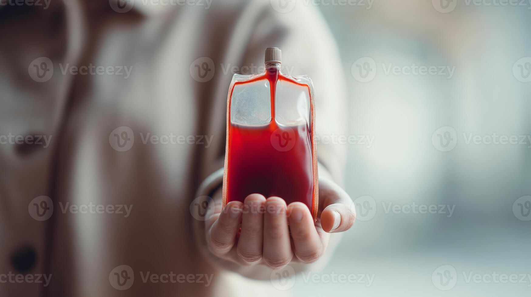 A person holds a small container filled with dark liquid, resembling blood, symbolizing the quest for youth and rejuvenation through metal elements. photo
