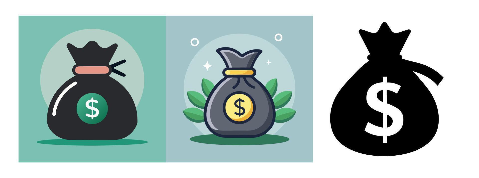 Wide base moneybag silhouette with centered dollar vector