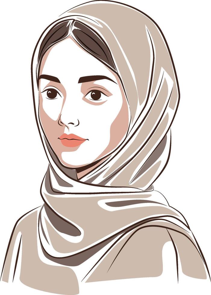 pretty girl with hijab doodle style vector