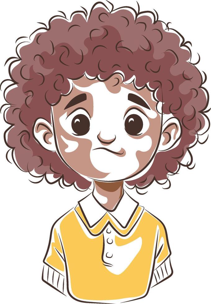 curly sad boy doodle style vector