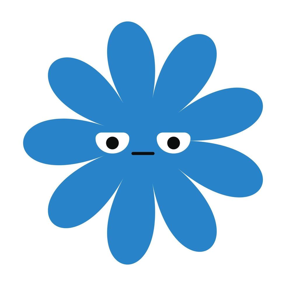 Bored cartoon flower with a blank expression and geometric petals. A colorful, minimalist bloom with subtle emotion vector