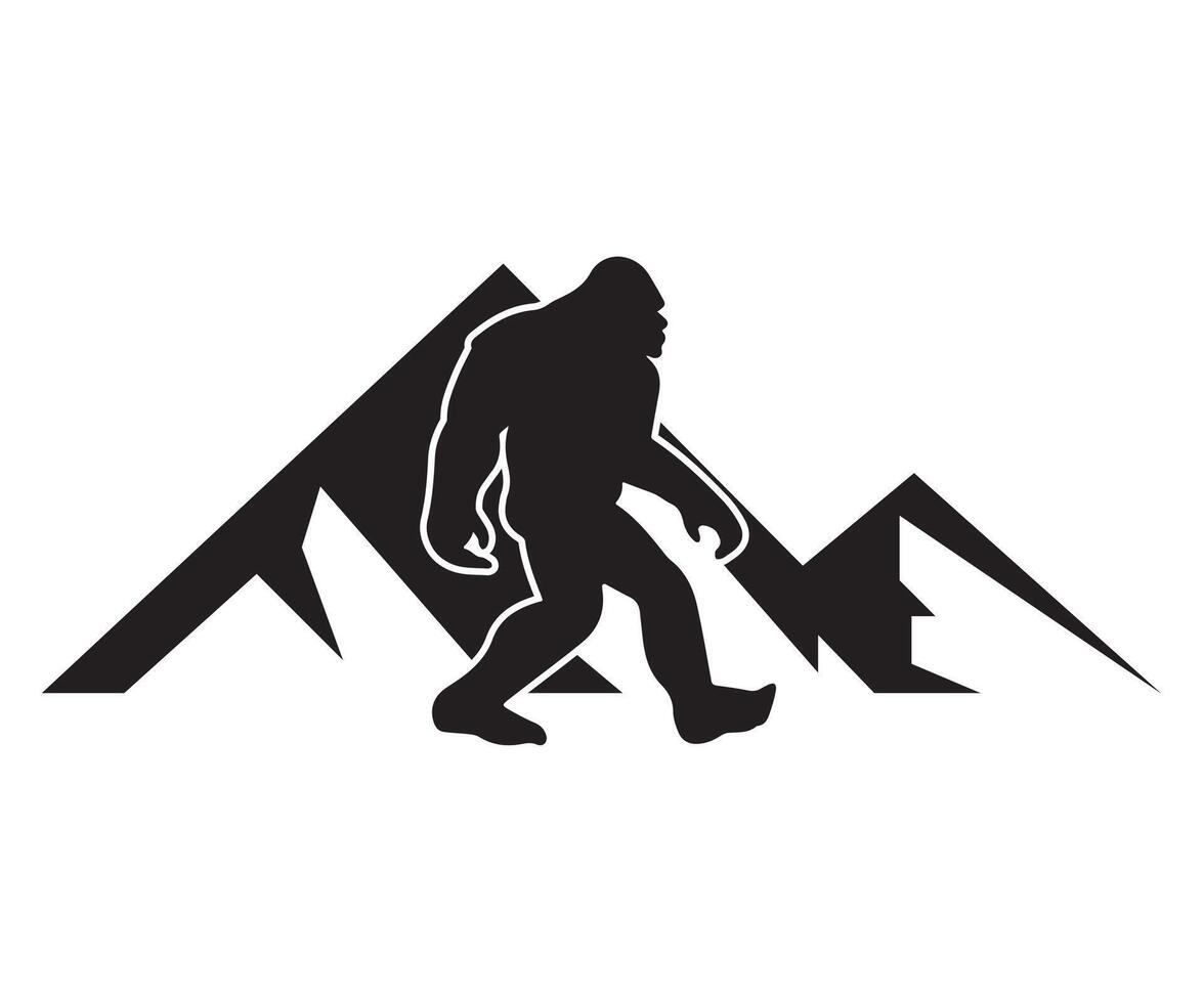 mountain yeti illustration, big foot silhouette graphic art vector