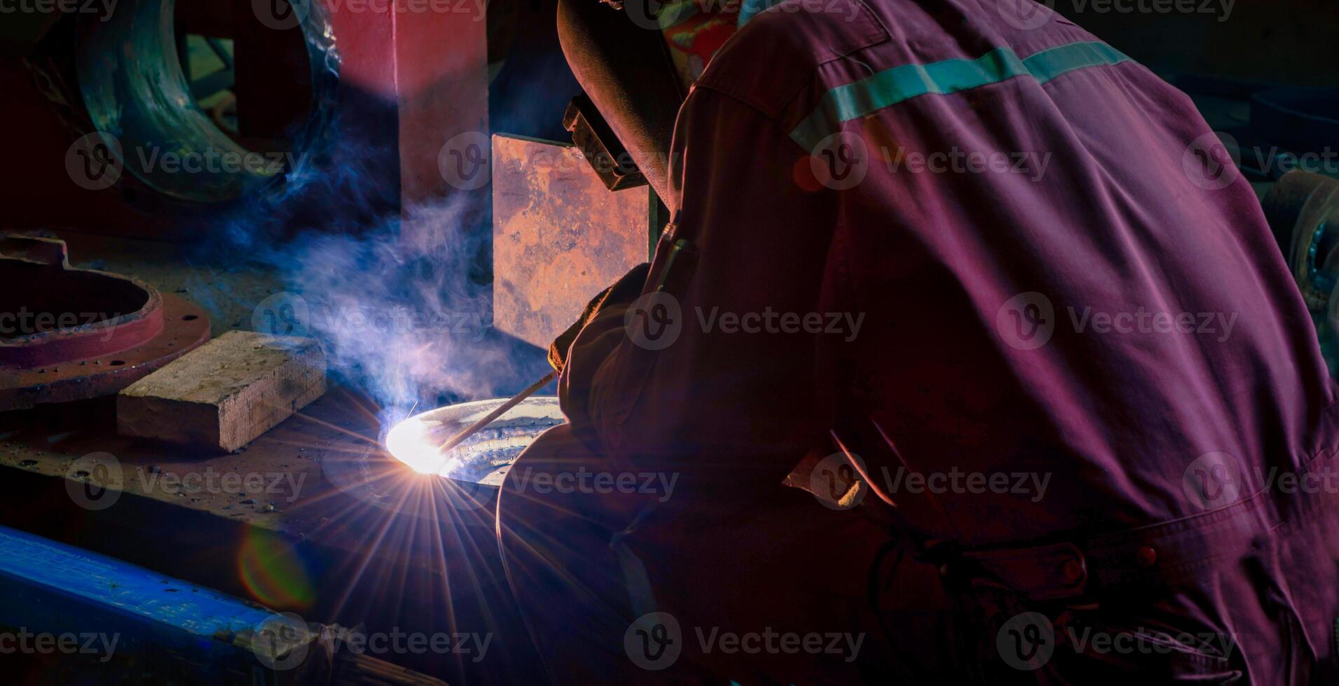 Welding steel structures and bright sparks in industry. photo