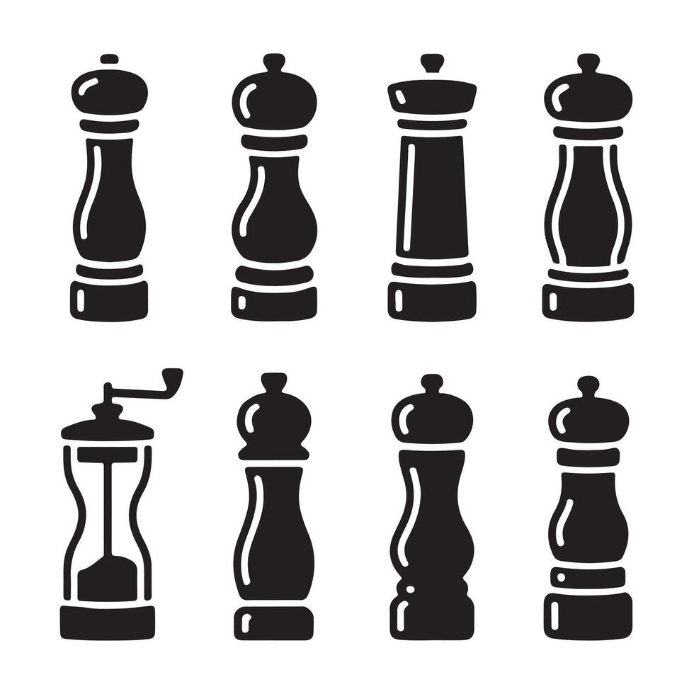 Classic Pepper Mill Silhouette Icons for Kitchen Use vector