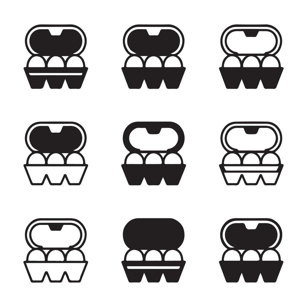 Simple Egg Carton Silhouette Icons in Flat Black Style vector