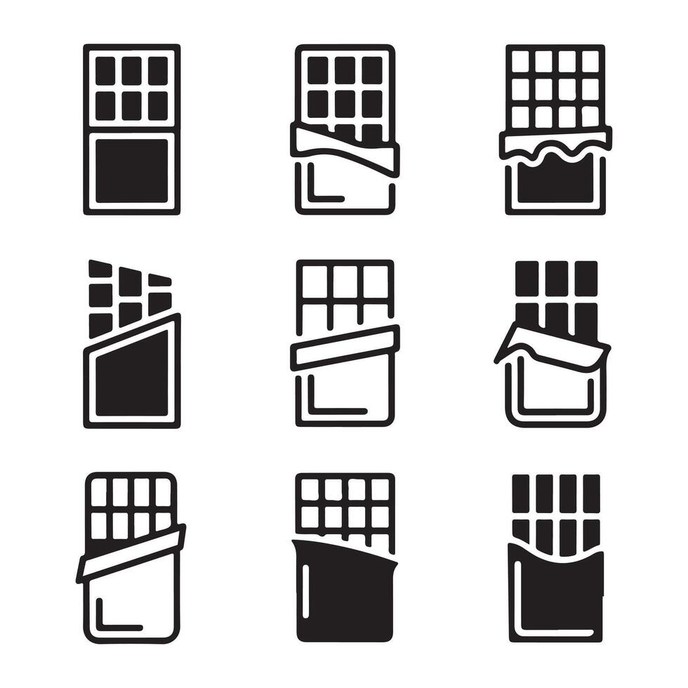 Chocolate Bar Icons for Candy, Dessert, and Snack Designs vector