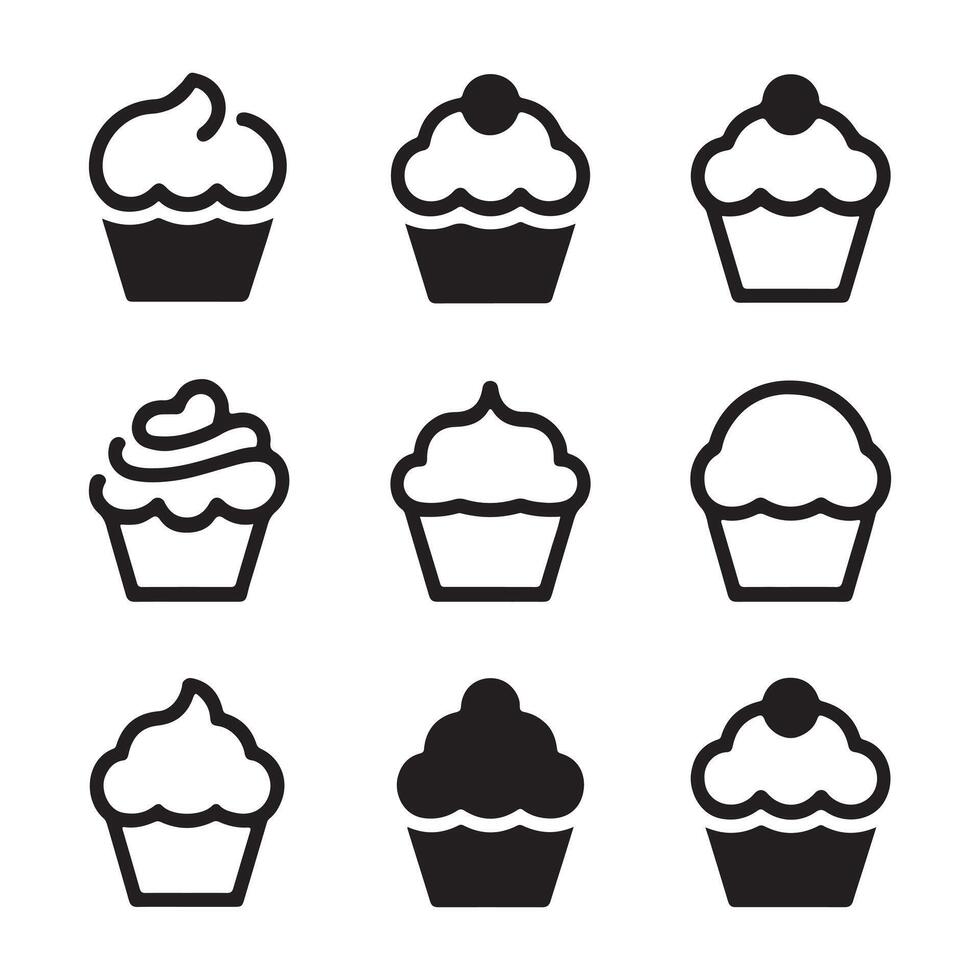 Flat Style Cupcake Icons for Food Projects and Stickers vector