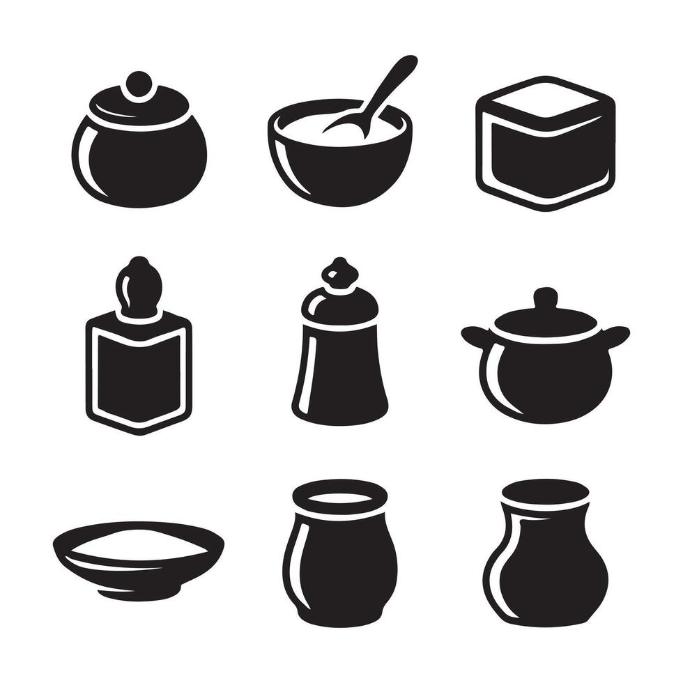 Traditional and Modern Salt Cellars Icons Set in Line Art vector