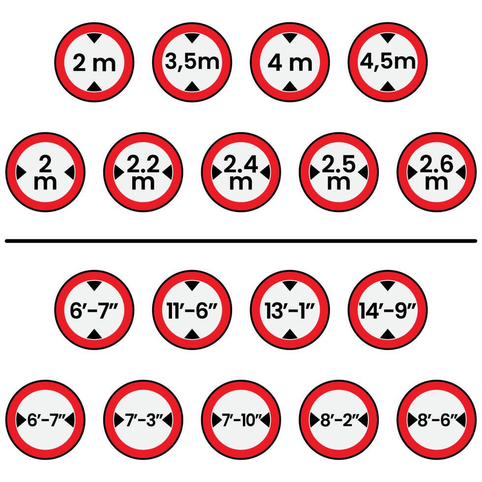 Height and width limit signs set vector