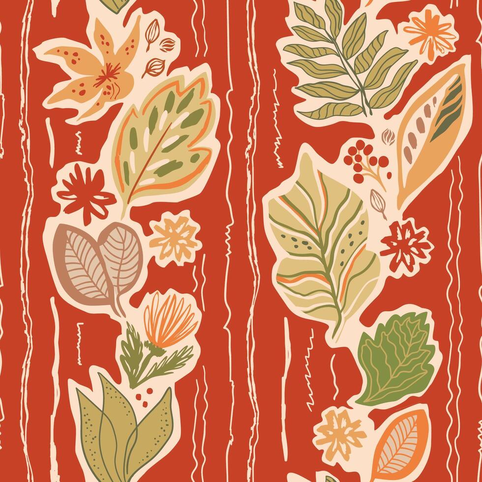Leaf pattern design on red background vector