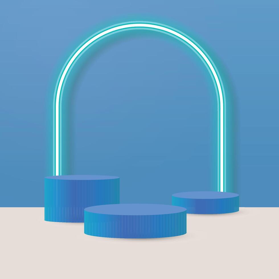 Blue pedestals with neon lights vector