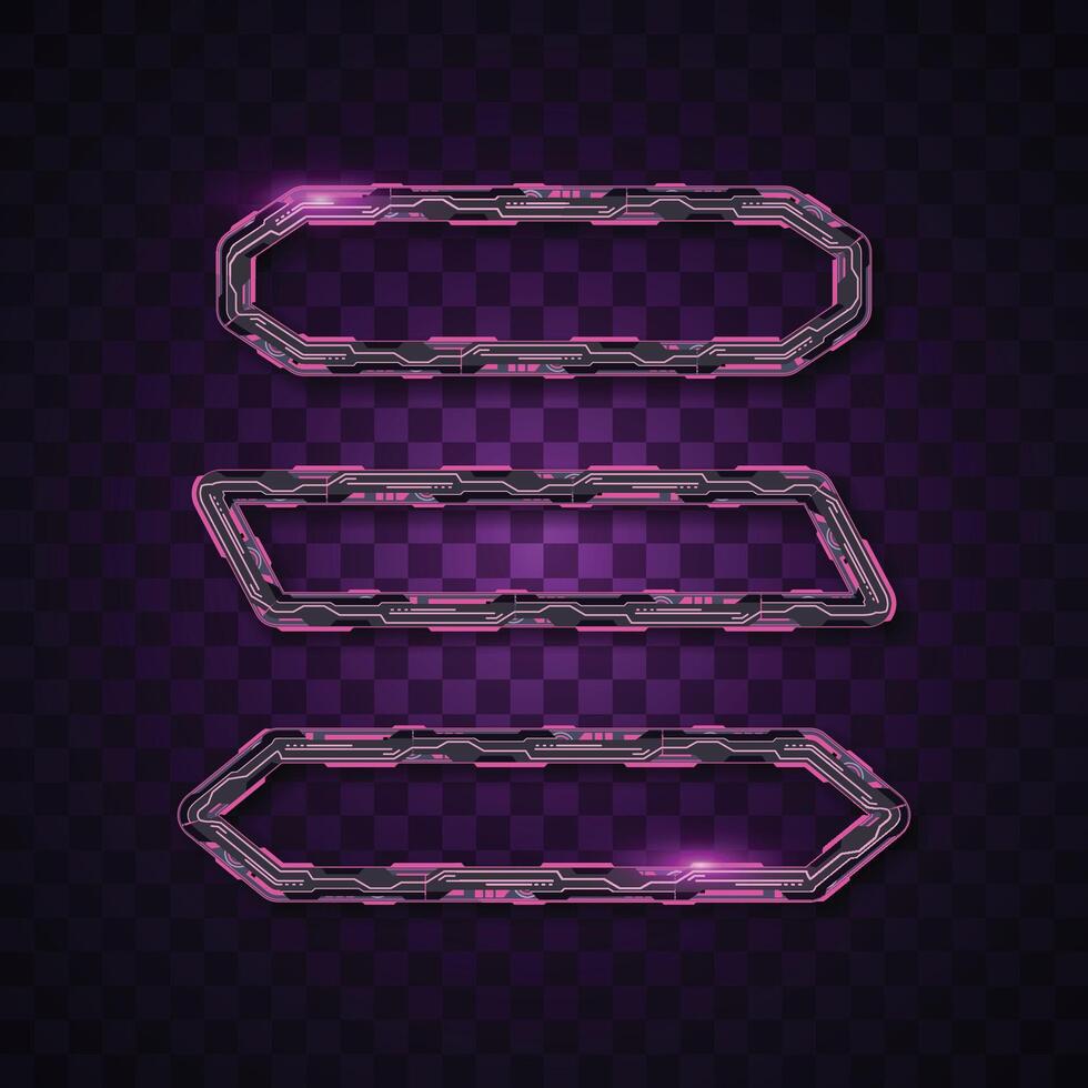 Neon cybernetic frames on dark background vector