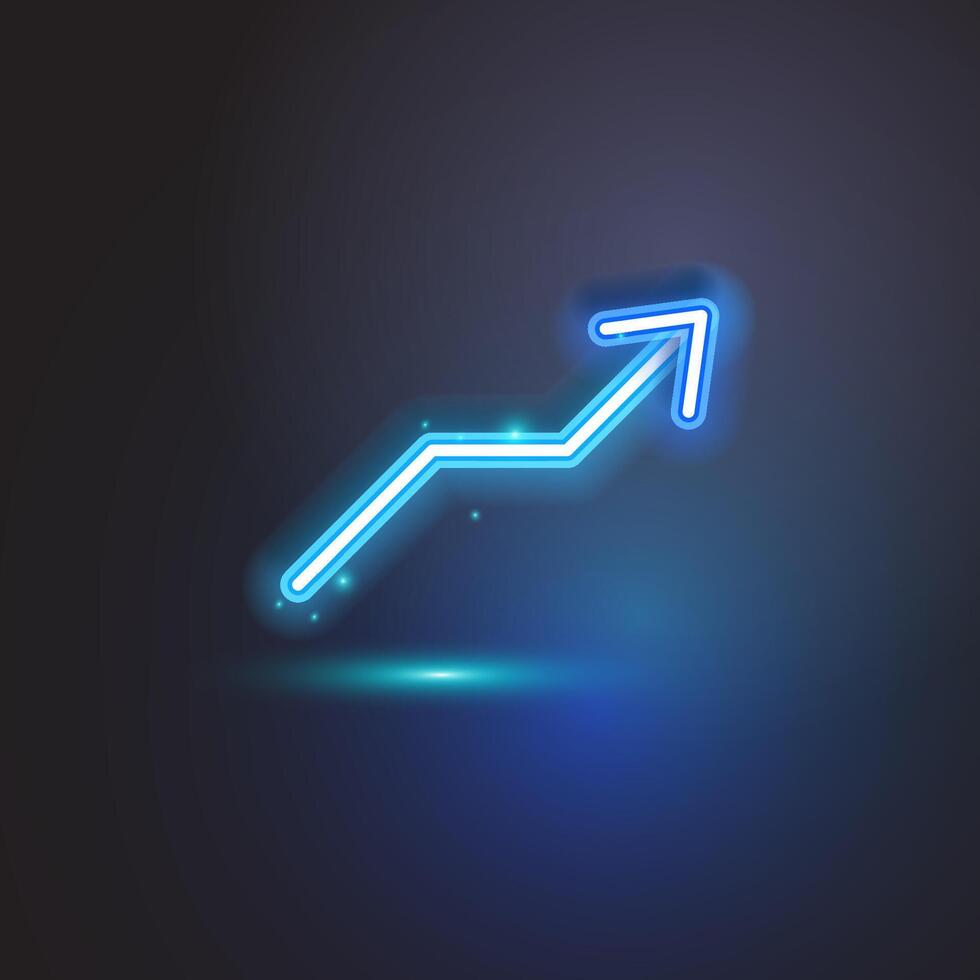 Blue arrow neon on dark background. Blue neon vector
