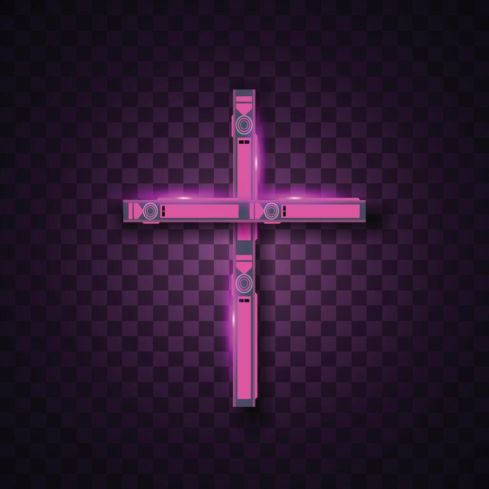 Cross abstract neon sign. Christian icon design. Pink cross. vector