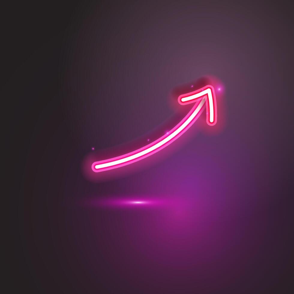 Pink arrow neon sign on dark background. Pink neon vector