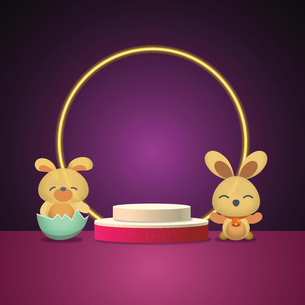 Podium Easter background design. Egg frame. vector