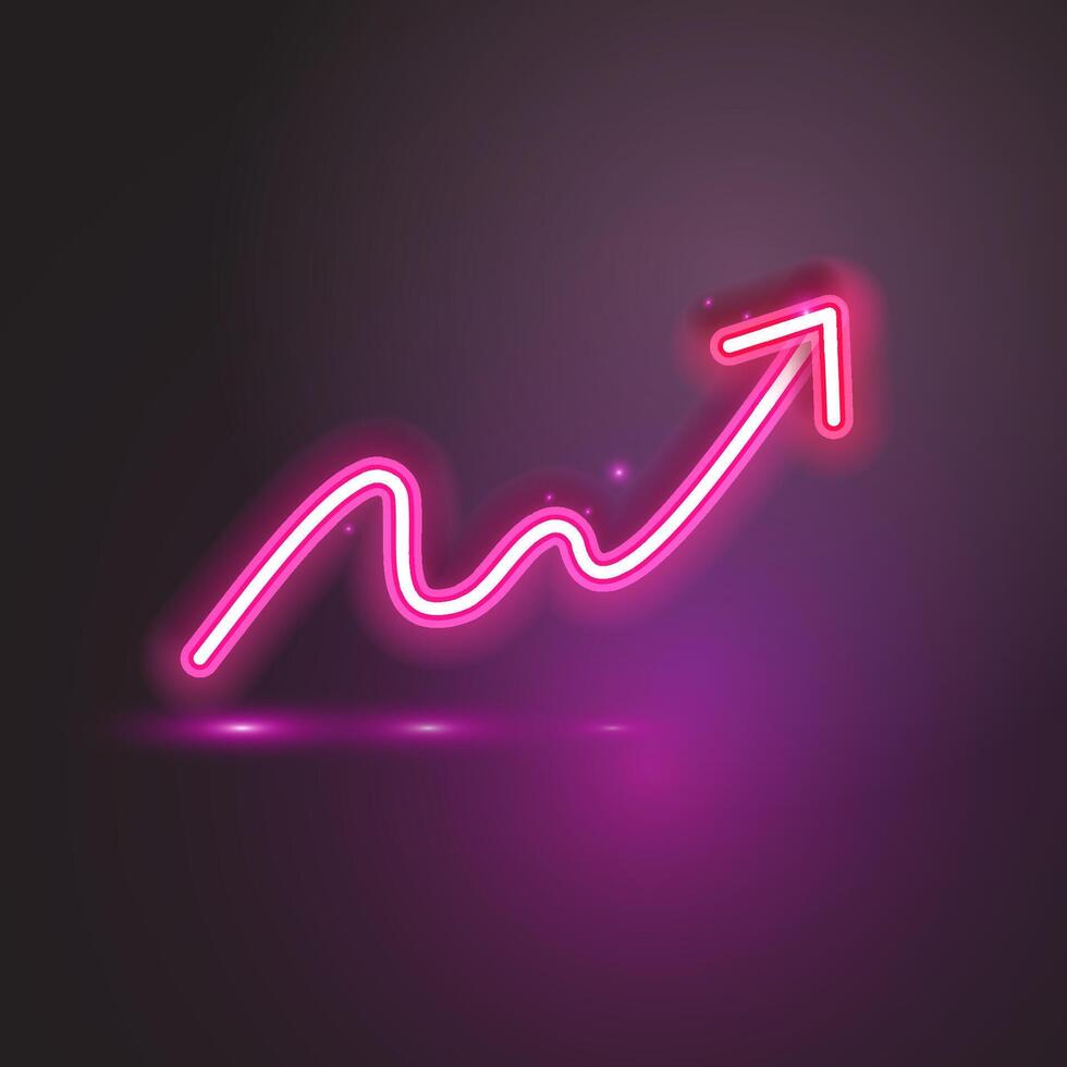 Pink arrow neon sign on dark background. vector