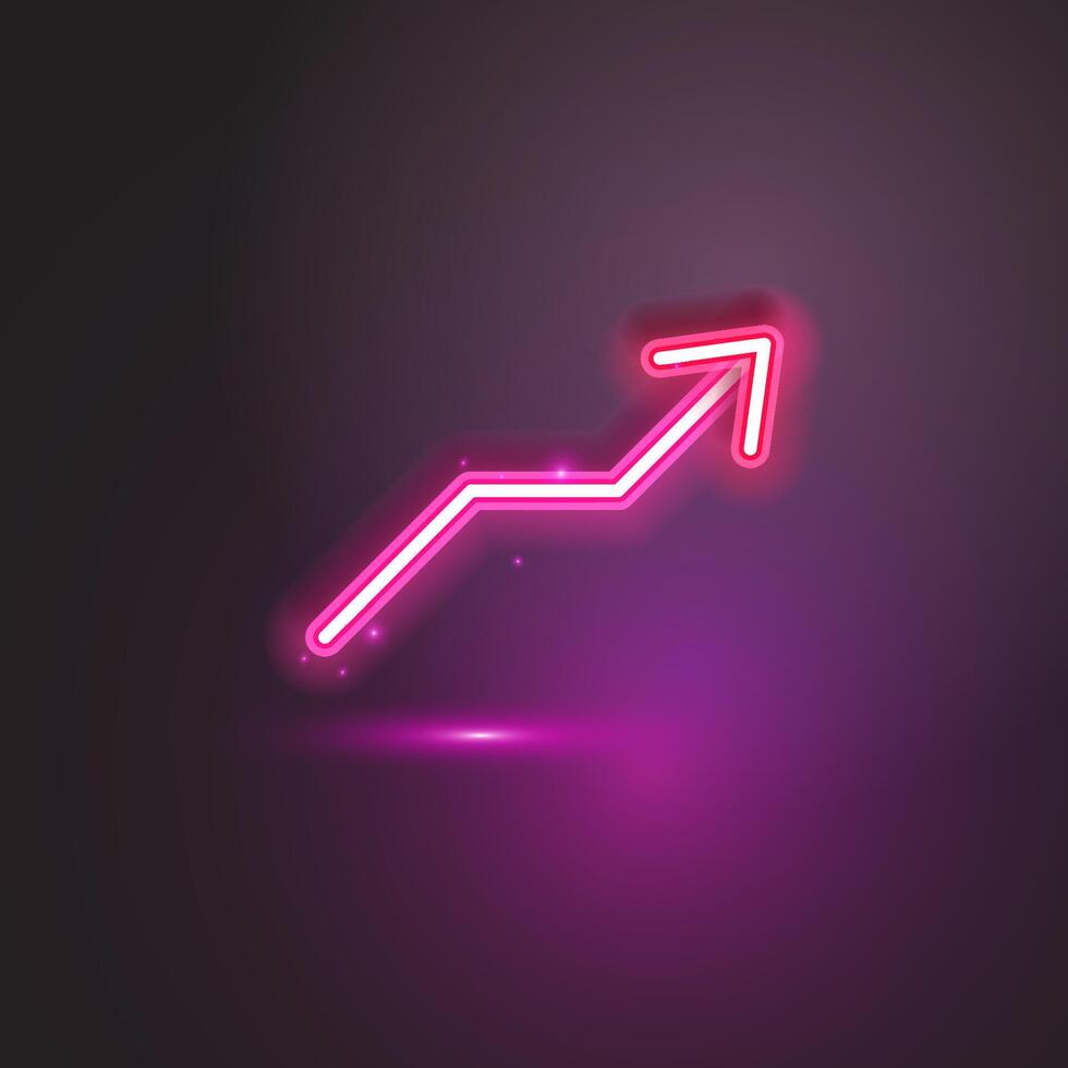 Pink arrow neon on dark background. vector