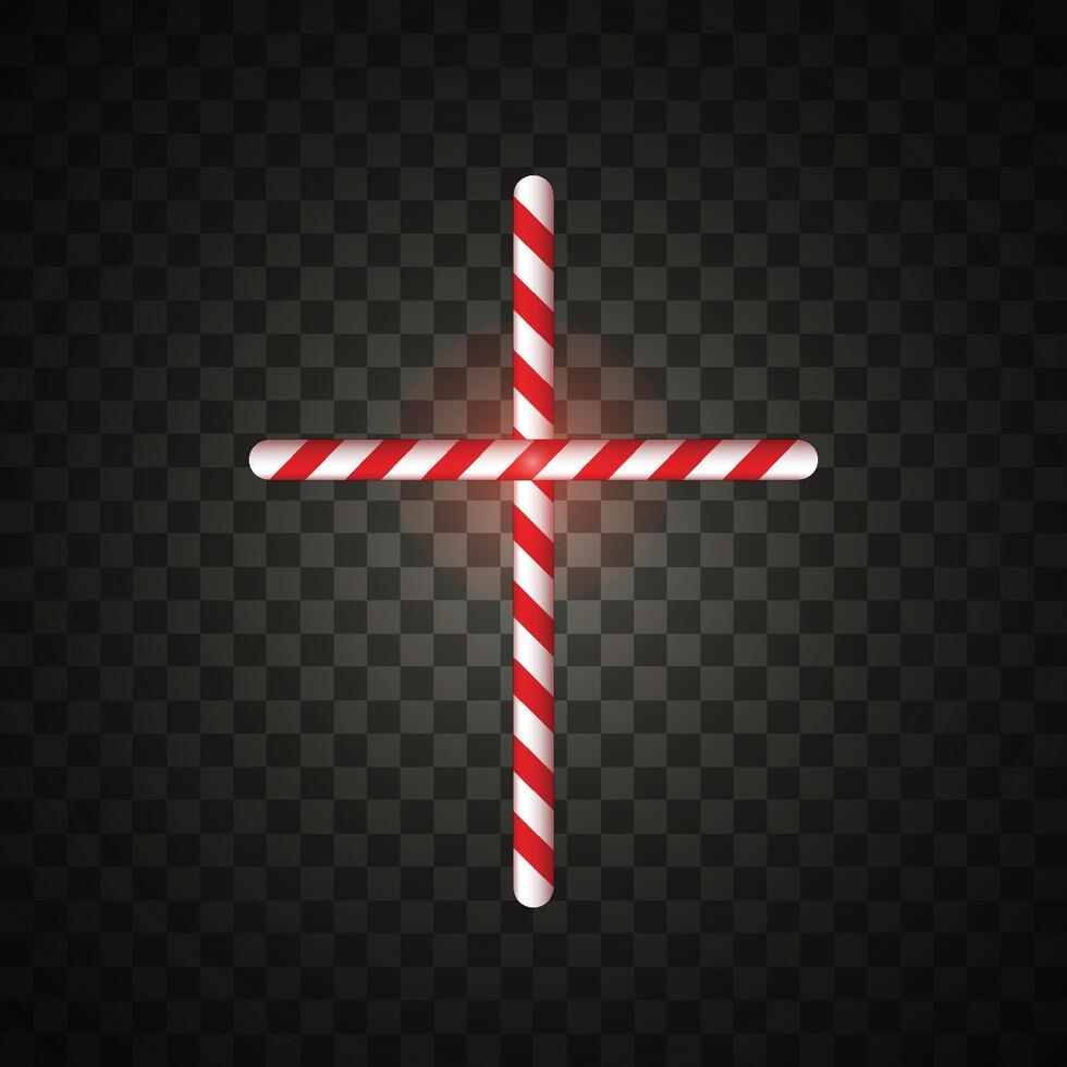 Cross neon sign. Christian icon design like candy cane. vector