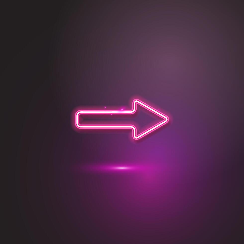 Pink arrow neon sign on the dark background. vector