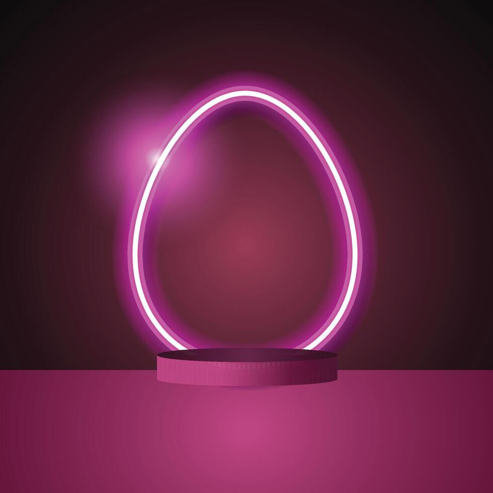 Podium Easter background design. Pink egg frame. Empty round podium vector