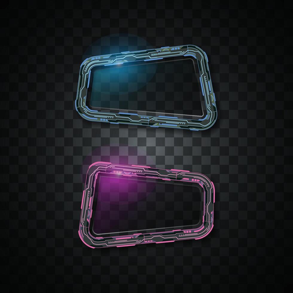 Futuristic Neon Blue and Pink HUD Frame Banner on Dark Background vector