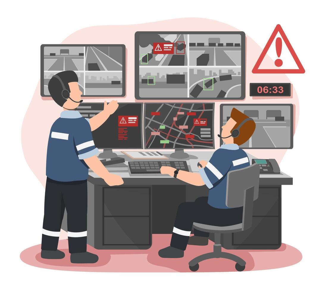 Emergency response team monitoring screens vector
