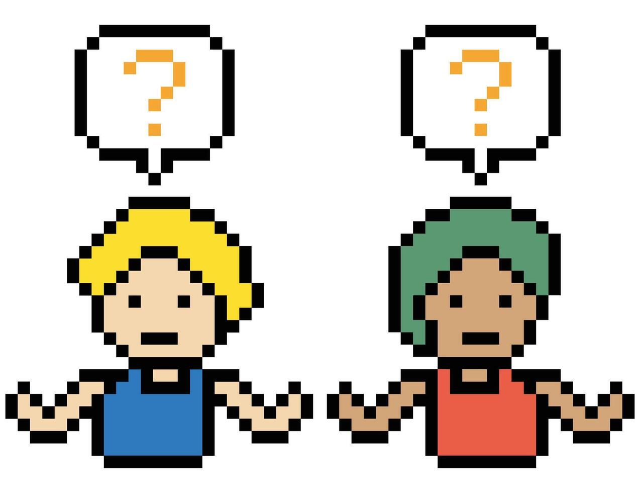 Character of people man boy male cheerful with question mark quiz see big head. vector