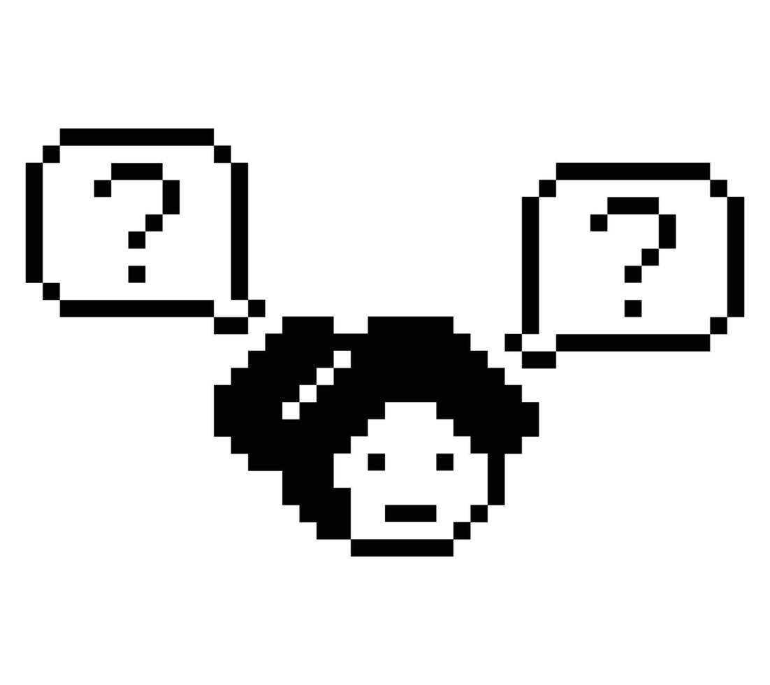 Cute pixel art face lady female woman girl and question mark quiz question design concept. vector