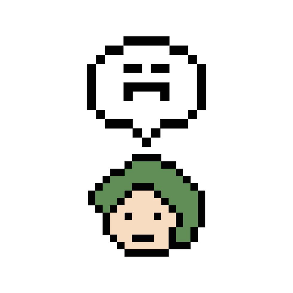 Pixel art design of male man or boy girl feel bad not OK sad unhappy. vector