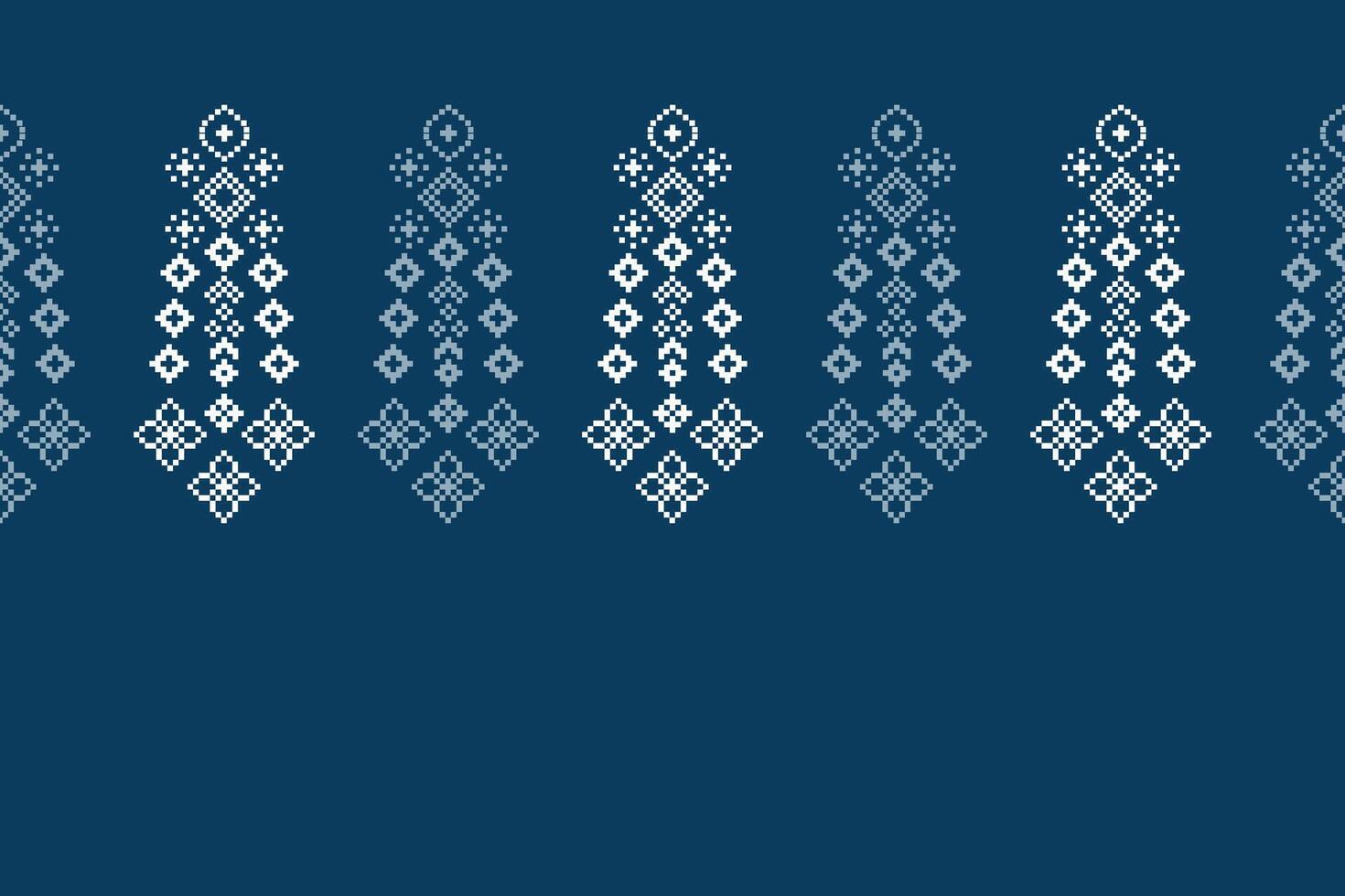 Cross stitch with blue color background ethnic pattern style. vector