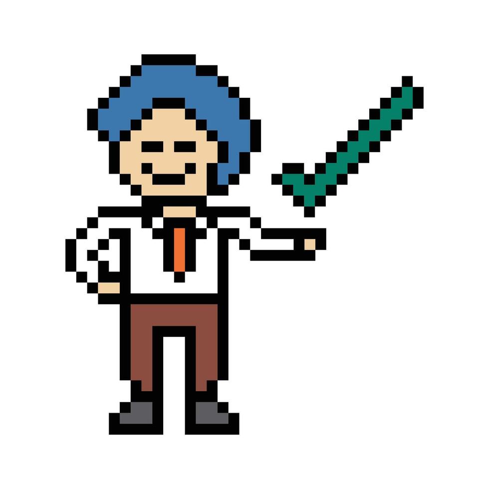 Business concept of man male boy businessman office right 8 bit style happy face minimal. vector