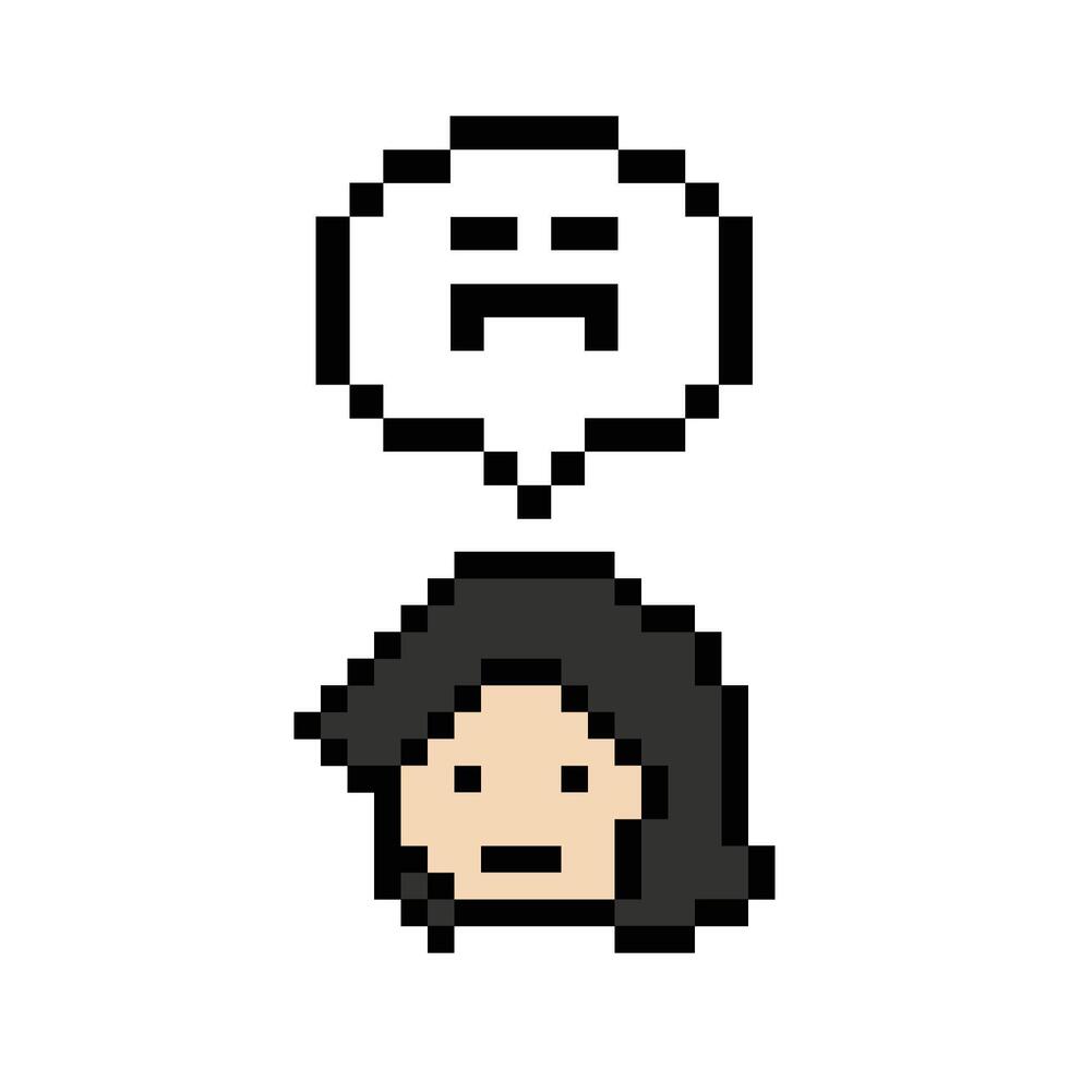 Pixel art design of female woman lady girl feel bad not OK sad unhappy decor. vector
