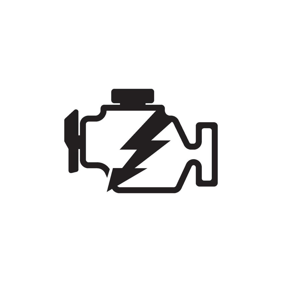A black and white image of a car engine with a lightning bolt vector