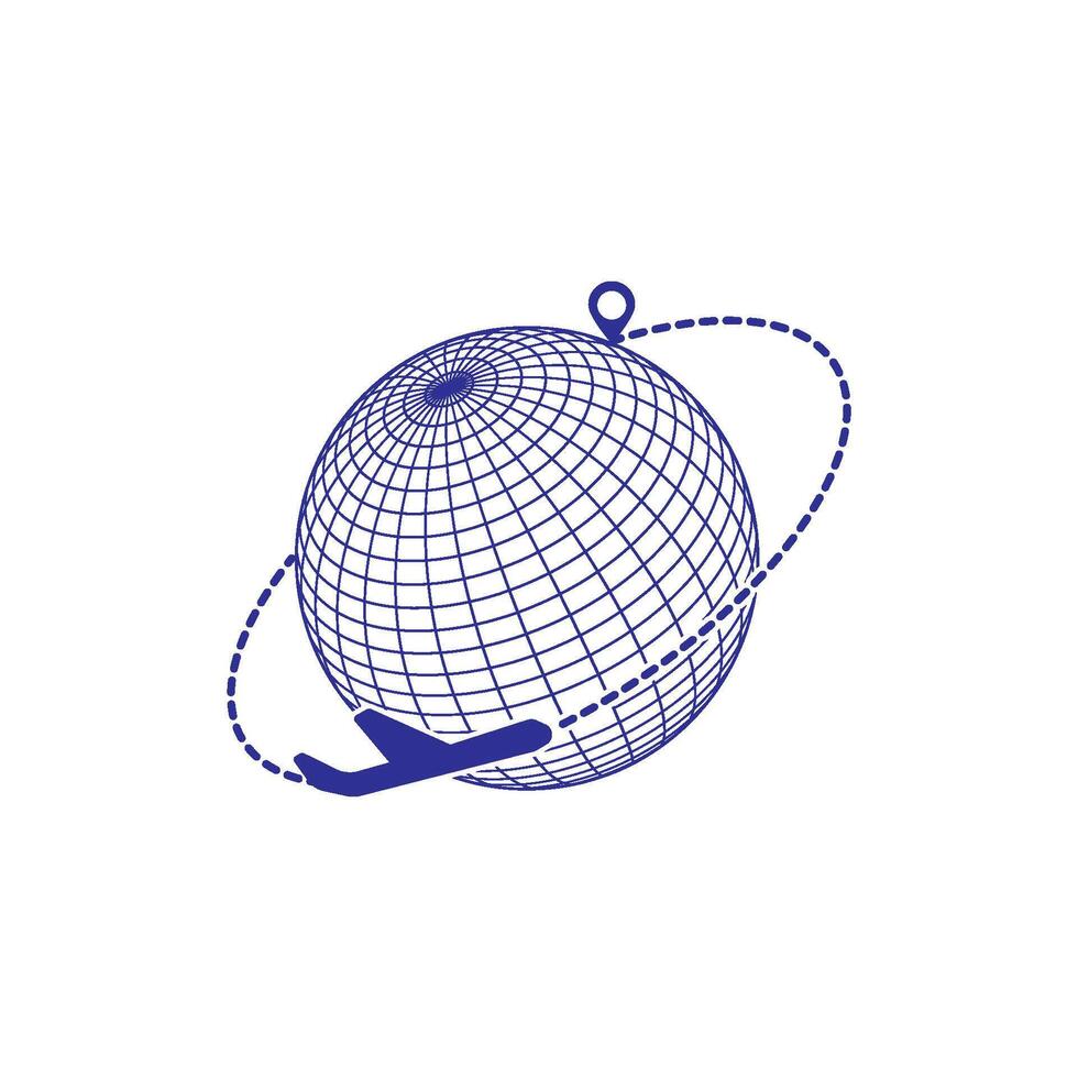 A globe with a plane flying around it vector