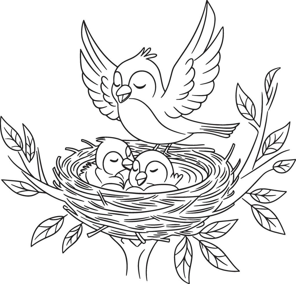 bird family line art vector