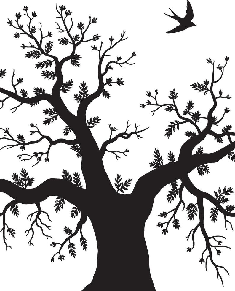 tree black silhouette line art vector