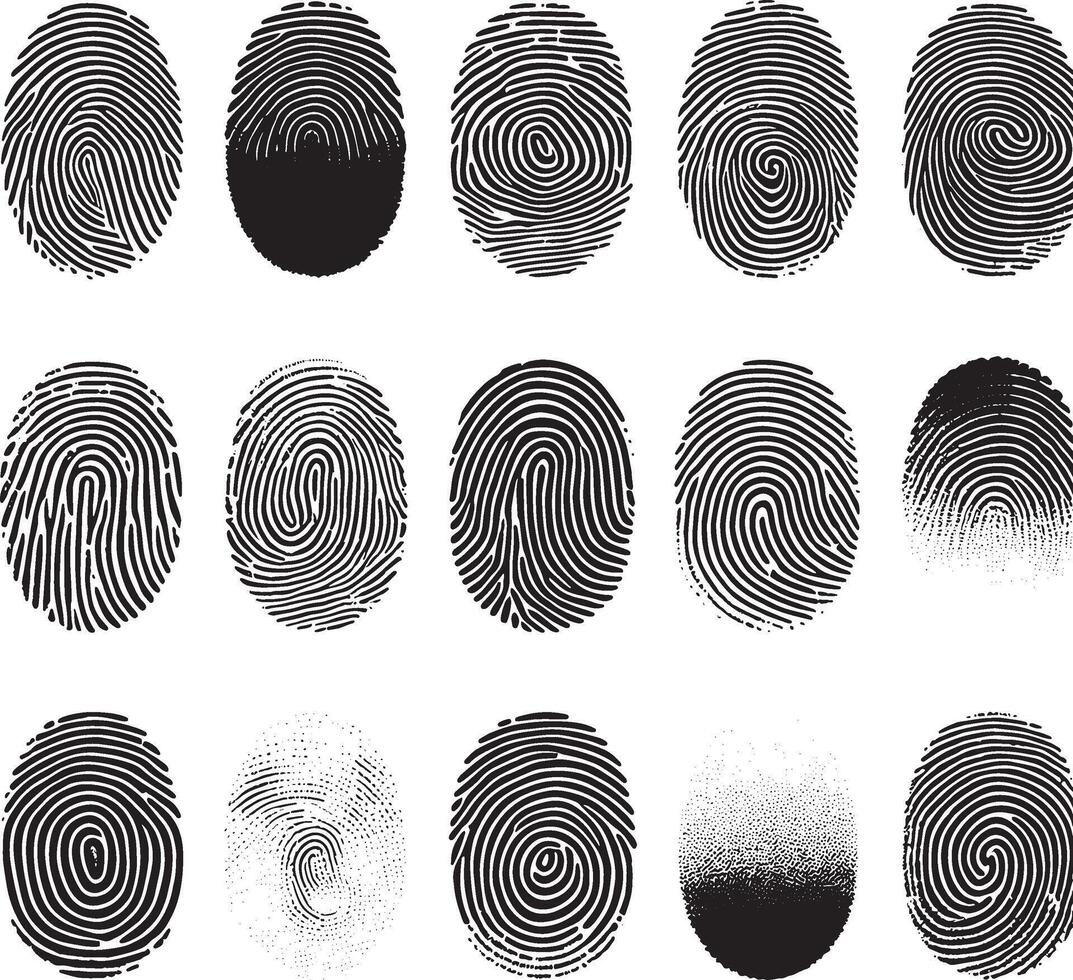 finger print set black silhouette line art vector