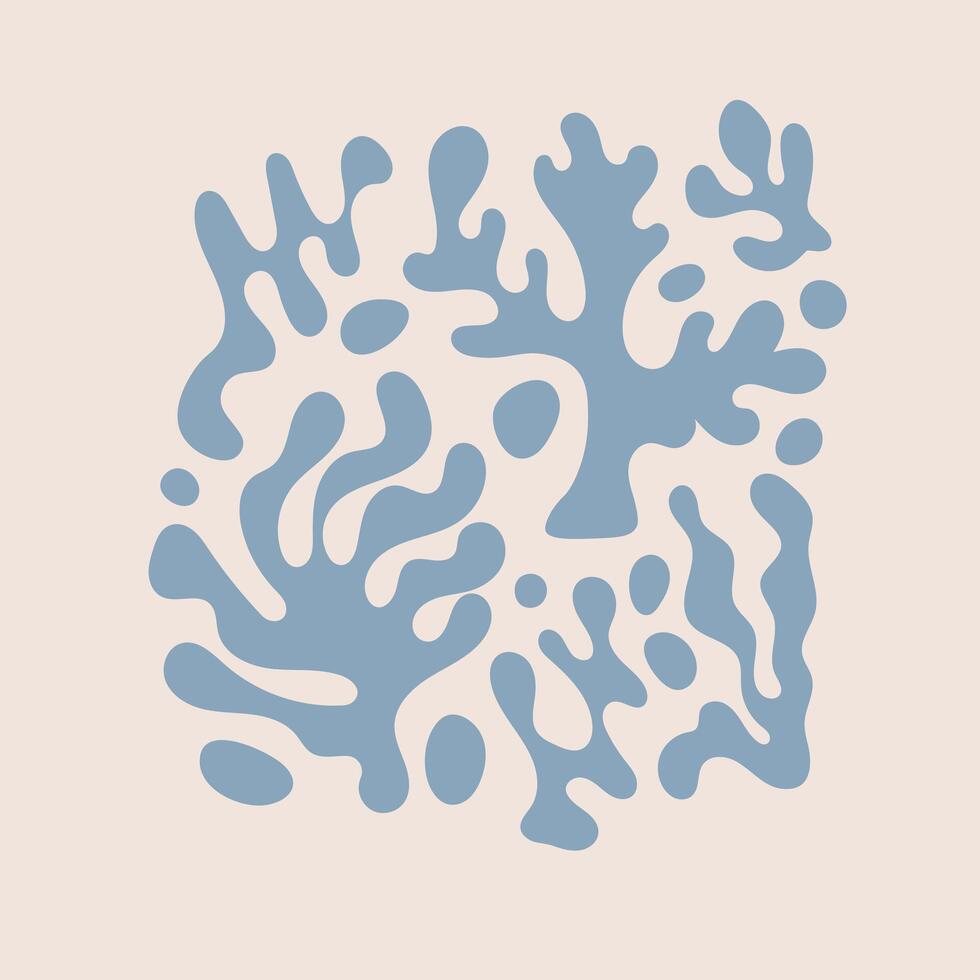 Square sea poster. Hand drawn coral and seaweed. summer pattern vector