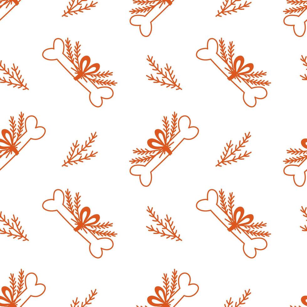 Dog Bone and Christmas Tree Branches Seamless Pattern vector