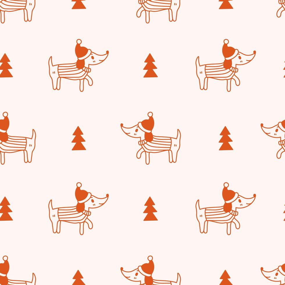 Dachshund Dog with Christmas Tree Seamless Pattern vector