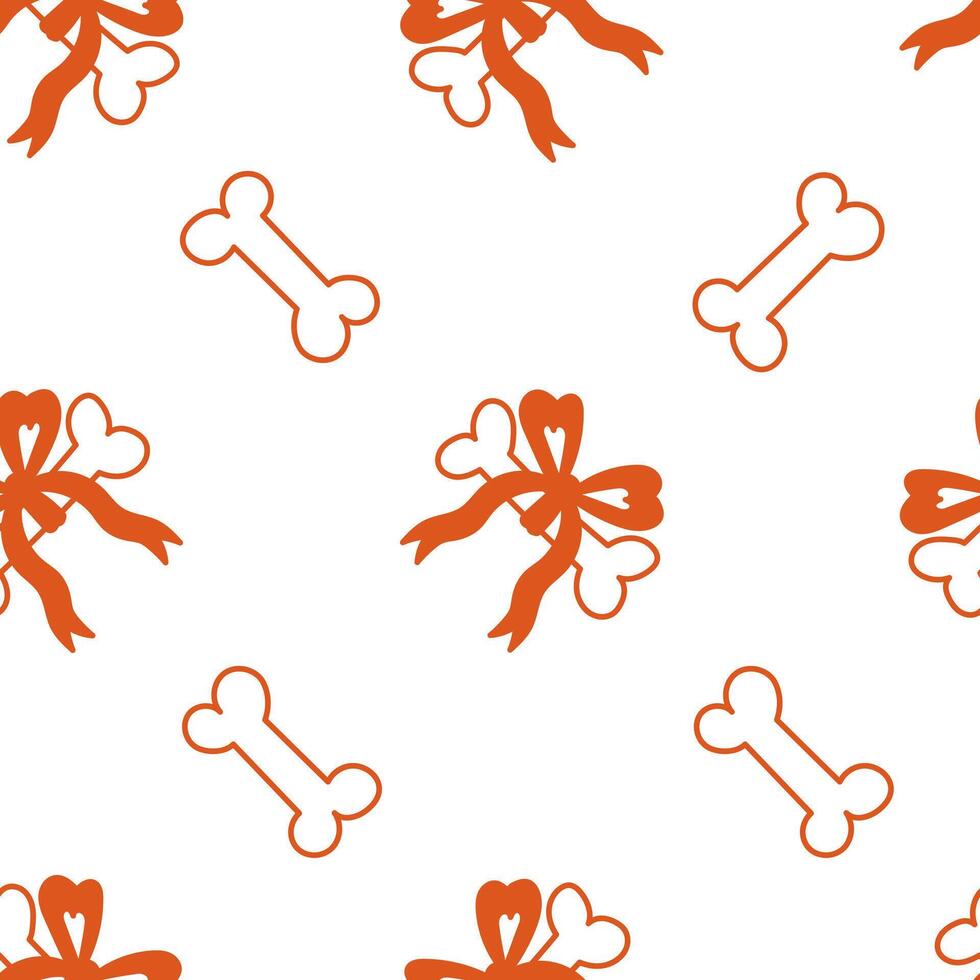 Dog Bone with Tied Bow Seamless Pattern vector