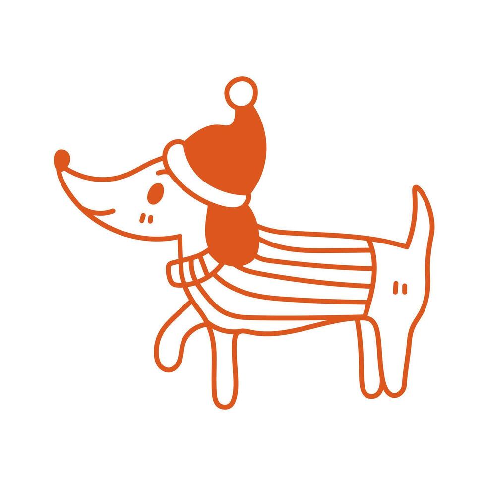 Dachshund Dog in Santa Hat and Sweater vector