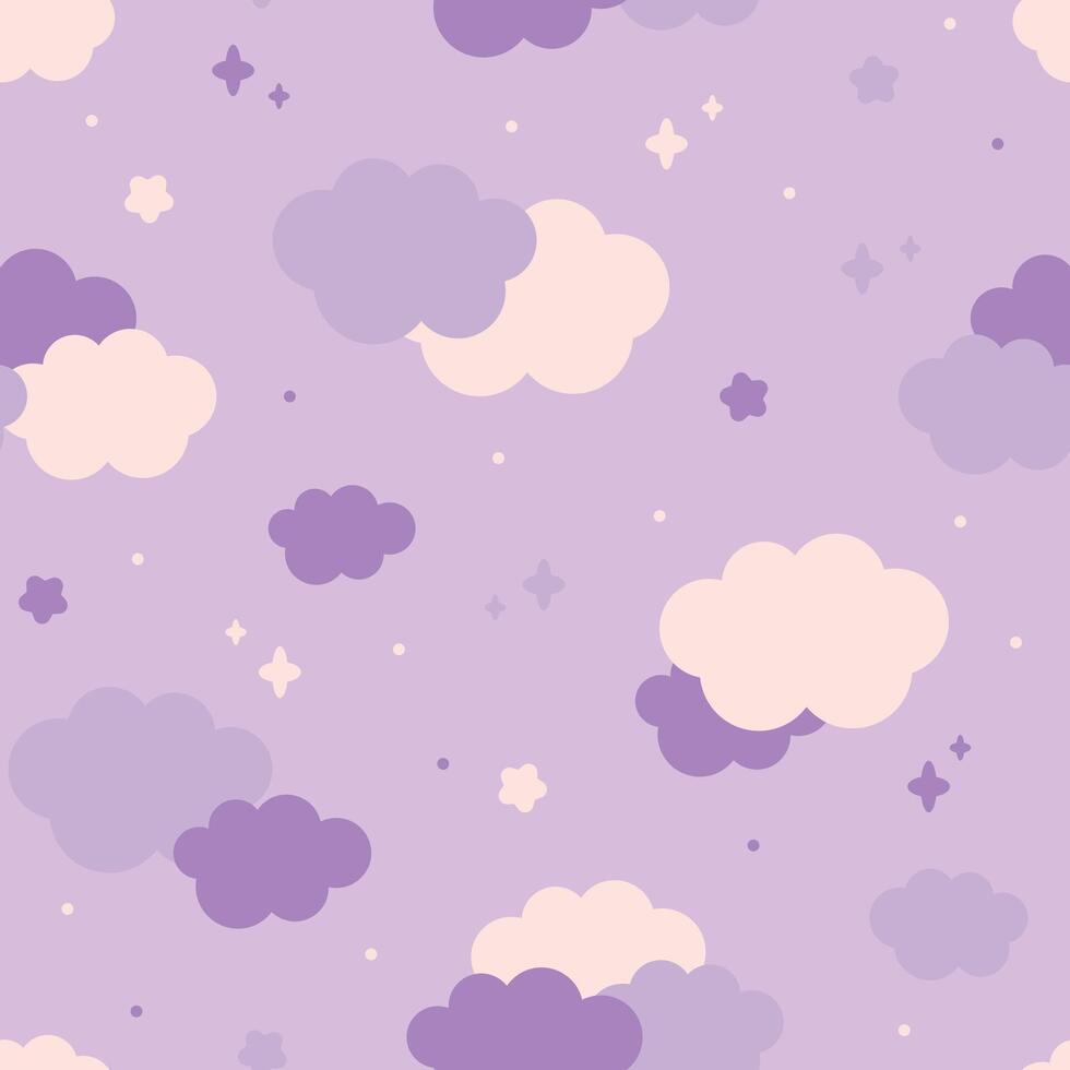 Cute purple sky pattern with clouds vector