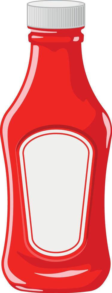 Color illustration of a red bottle with ketchup sauce, without background vector