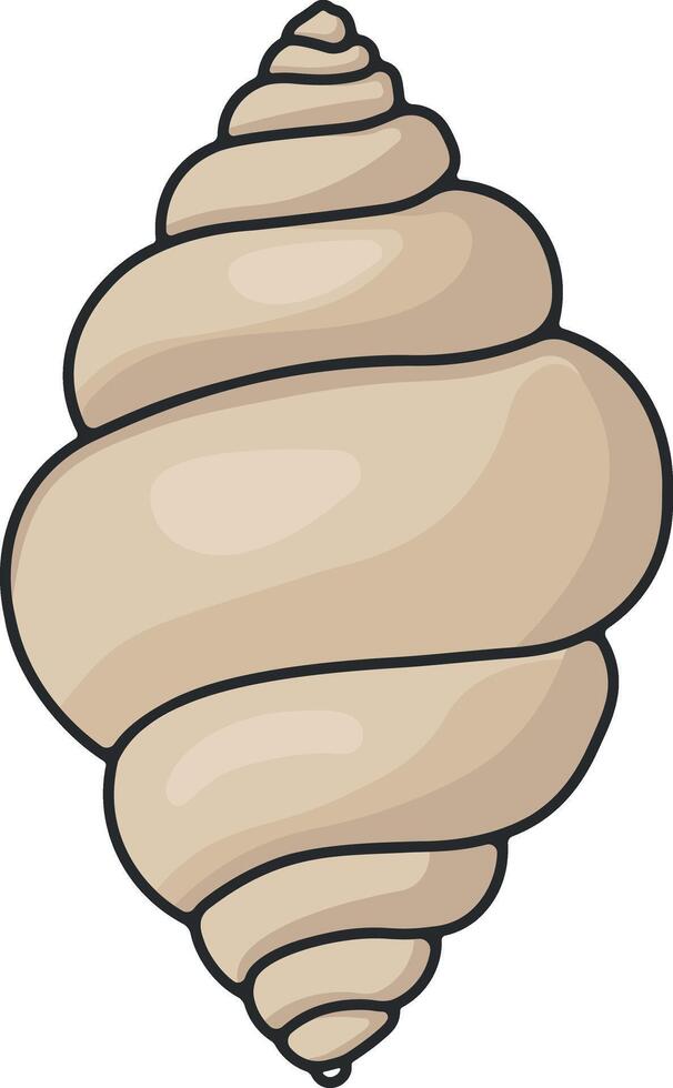 Smooth spiral seashell in soft beige tones, cartoon-style illustration for summer, beach, or ocean-themed designs, isolated without background vector