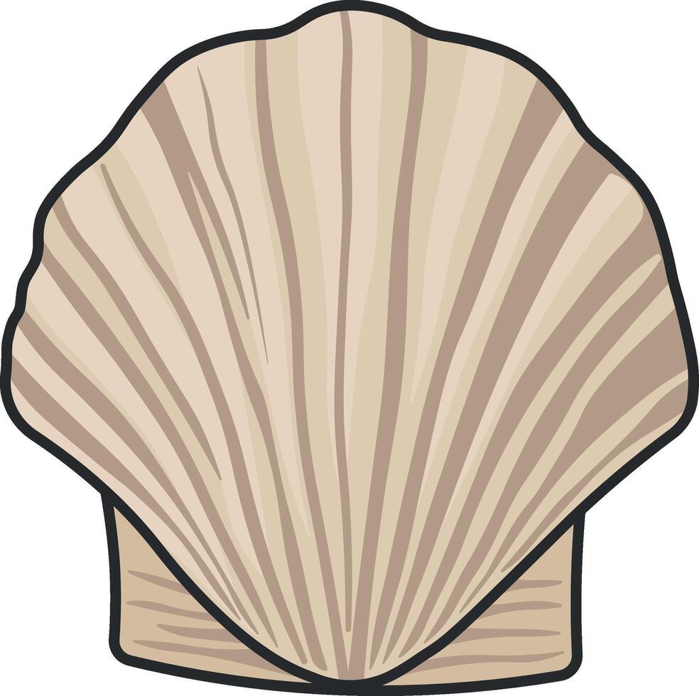 fan-shaped seashell in beige tones, perfect for beach or summer-themed designs, isolated without background vector